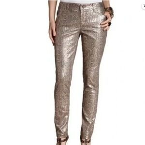 Chico’s Platinum Denim Metallic Snake Print Jeans